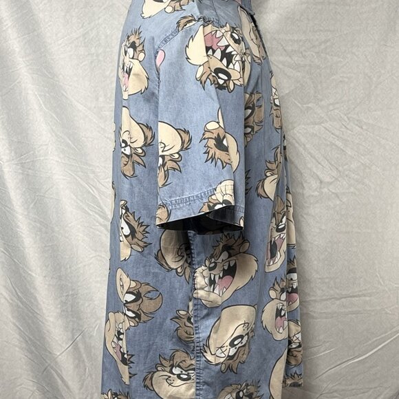 Looney Tunes Taz Button Up Shirt Mens XL All Over Print Warner Bros - Picture 2 of 15